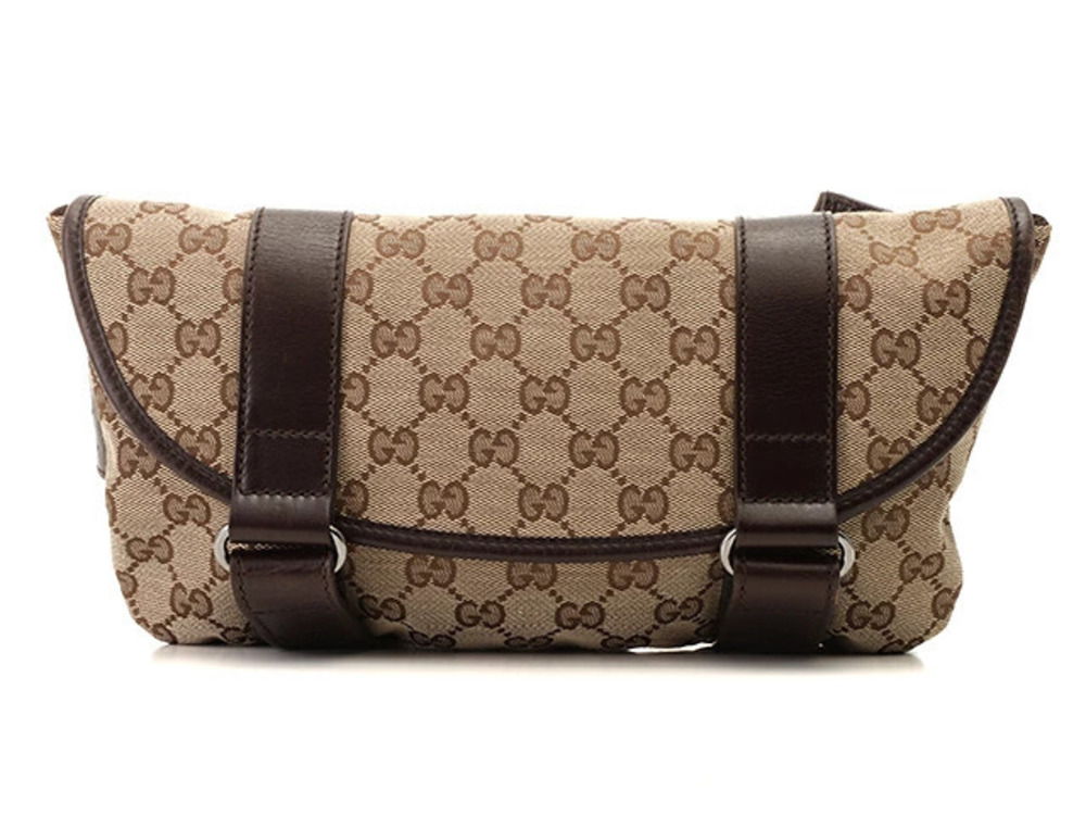 Gucci GG Canvas Waist Belt Bag Beige Cream Brown Calfskin
